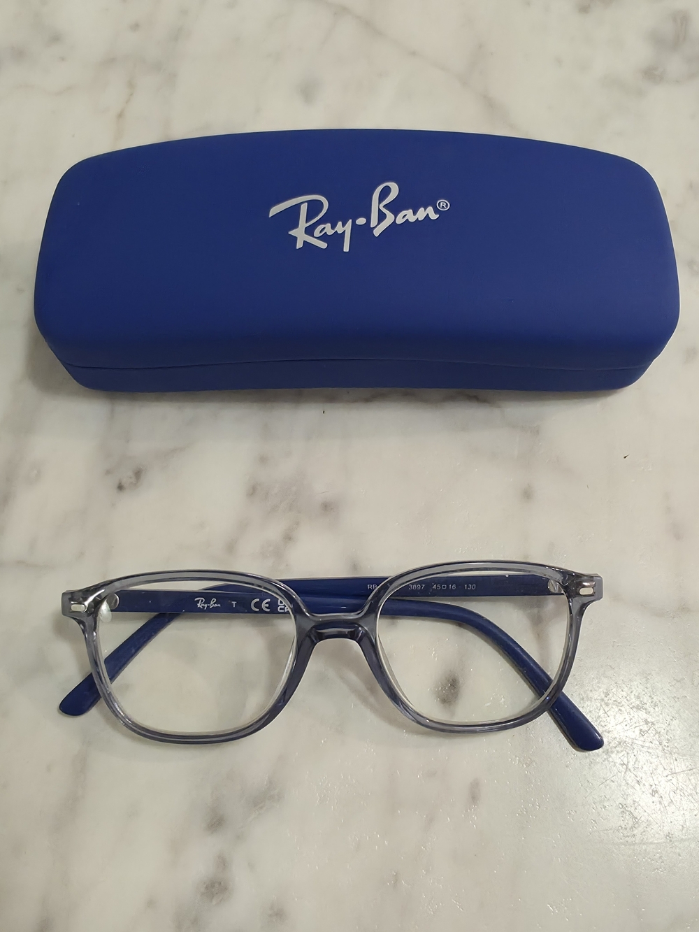 Ray-Ban Kids Clear And Blur Frame Glasses with Blue Case